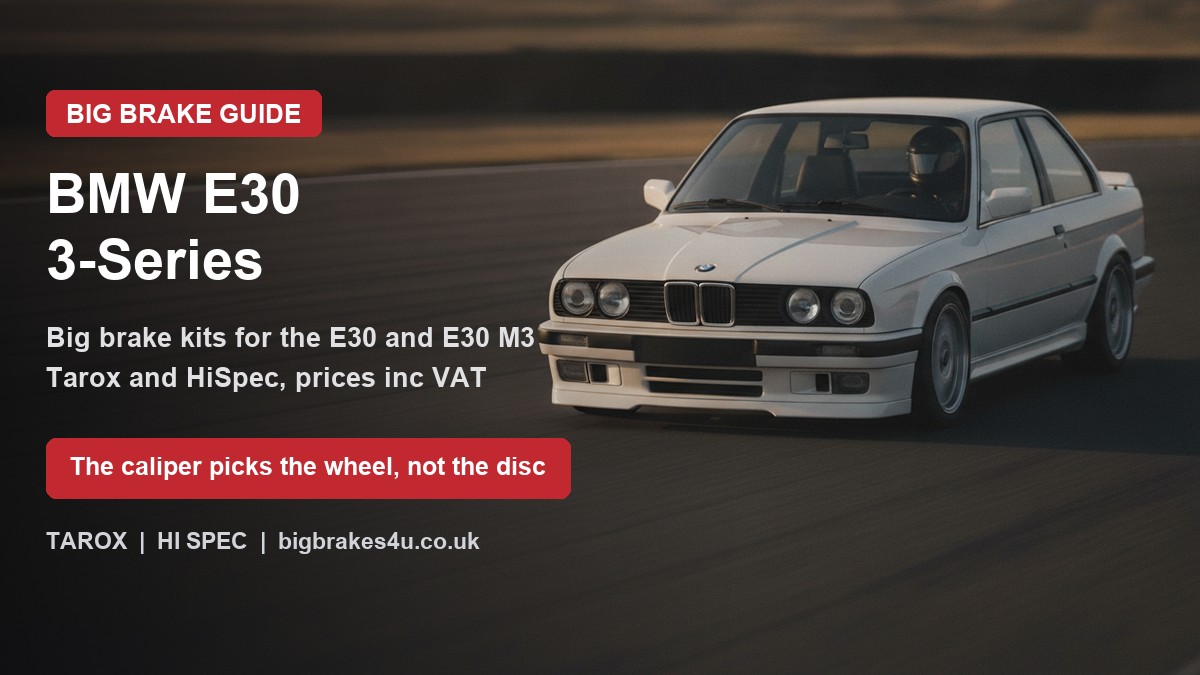 BMW E30 3-Series on track with the title Big brake kits for the E30 and E30 M3