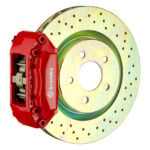 Brembo A 4 piston caliper with 285-305-310-315-323-330mm 1-piece drilled disc, red finish