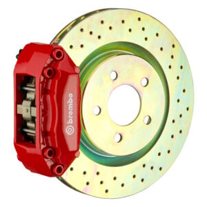 Brembo A 4 piston caliper with 285-305-310-315-323-330mm 1-piece drilled disc, red finish