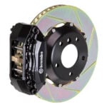 Brembo A 4 piston caliper with 320-328mm 2-piece slotted type 1 disc, black finish