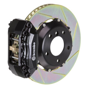 Brembo A 4 piston caliper with 320-328mm 2-piece slotted type 1 disc, black finish