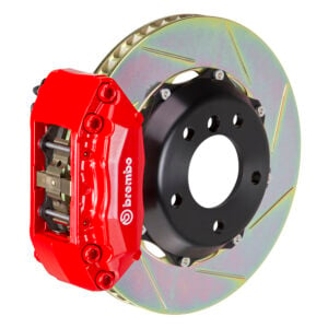 Brembo A 4 piston caliper with 320-328mm 2-piece slotted type 1 disc, red finish