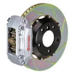 Brembo A 4 piston caliper with 320-328mm 2-piece slotted type 1 disc, silver finish