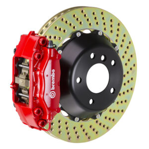 Brembo C 4 piston caliper with 345mm 2-piece drilled disc, red finish