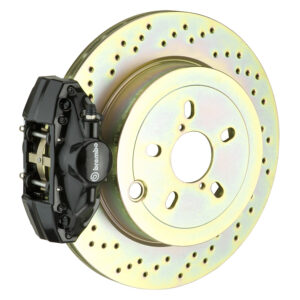 Brembo E 2 piston caliper with 294-316mm 1-piece drilled disc, black finish