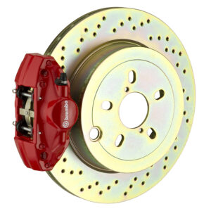 Brembo E 2 piston caliper with 294-316mm 1-piece drilled disc, red finish