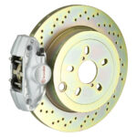 Brembo E 2 piston caliper with 294-316mm 1-piece drilled disc, silver finish