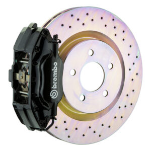 Brembo E 4 piston caliper with 326mm 1-piece drilled disc, black finish