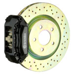 Brembo F 4 piston caliper with 330mm 1-piece drilled disc, black finish