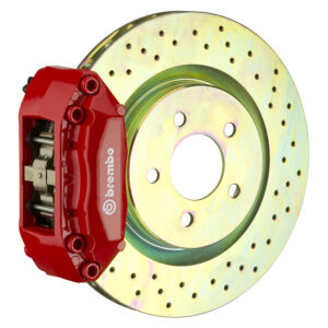 Brembo F 4 piston caliper with 330mm 1-piece drilled disc, red finish