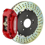Brembo F 4 piston caliper with 320mm 2-piece drilled disc, red finish