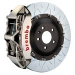 Brembo N 6 piston caliper with 350-380mm 2-piece slotted type 3 disc, GT-R nickel finish