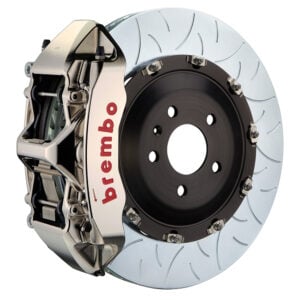 Brembo N 6 piston caliper with 350-380mm 2-piece slotted type 3 disc, GT-R nickel finish