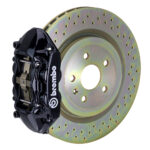 Brembo P 4 piston caliper with 323-365mm 1-piece drilled disc, black finish