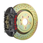 Brembo P 4 piston caliper with 323-365mm 1-piece drilled disc, GT-S nickel finish
