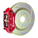 Brembo P 4 piston caliper with 323-365mm 1-piece slotted type 1 disc, red finish