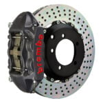 Brembo P 4 piston caliper with 328mm 2-piece drilled disc, GT-S nickel finish