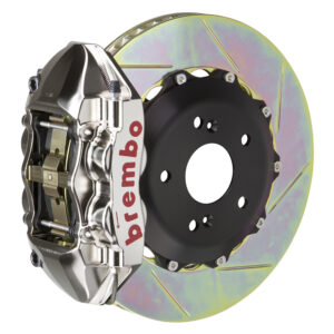 Brembo P 4 piston caliper with 328mm 2-piece slotted type 1 disc, GT-R nickel finish