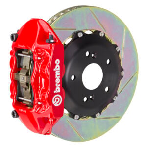 Brembo P 4 piston caliper with 328mm 2-piece slotted type 1 disc, red finish
