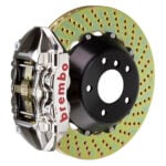 Brembo P 4 piston caliper with 345-365-380mm 2-piece drilled disc, GT-R nickel finish