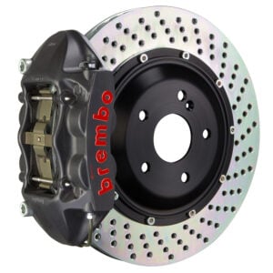 Brembo P 4 piston caliper with 345-365-380mm 2-piece drilled disc, GT-S nickel finish