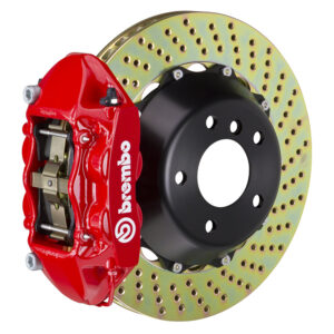 Brembo P 4 piston caliper with 345-365-380mm 2-piece drilled disc, red finish