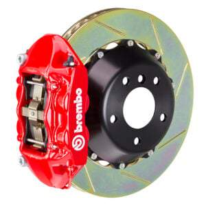 Brembo P 4 piston caliper with 345-365-380mm 2-piece slotted type 1 disc, red finish