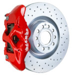 Brembo S 4 piston caliper with 345mm 1-piece drilled disc, red finish