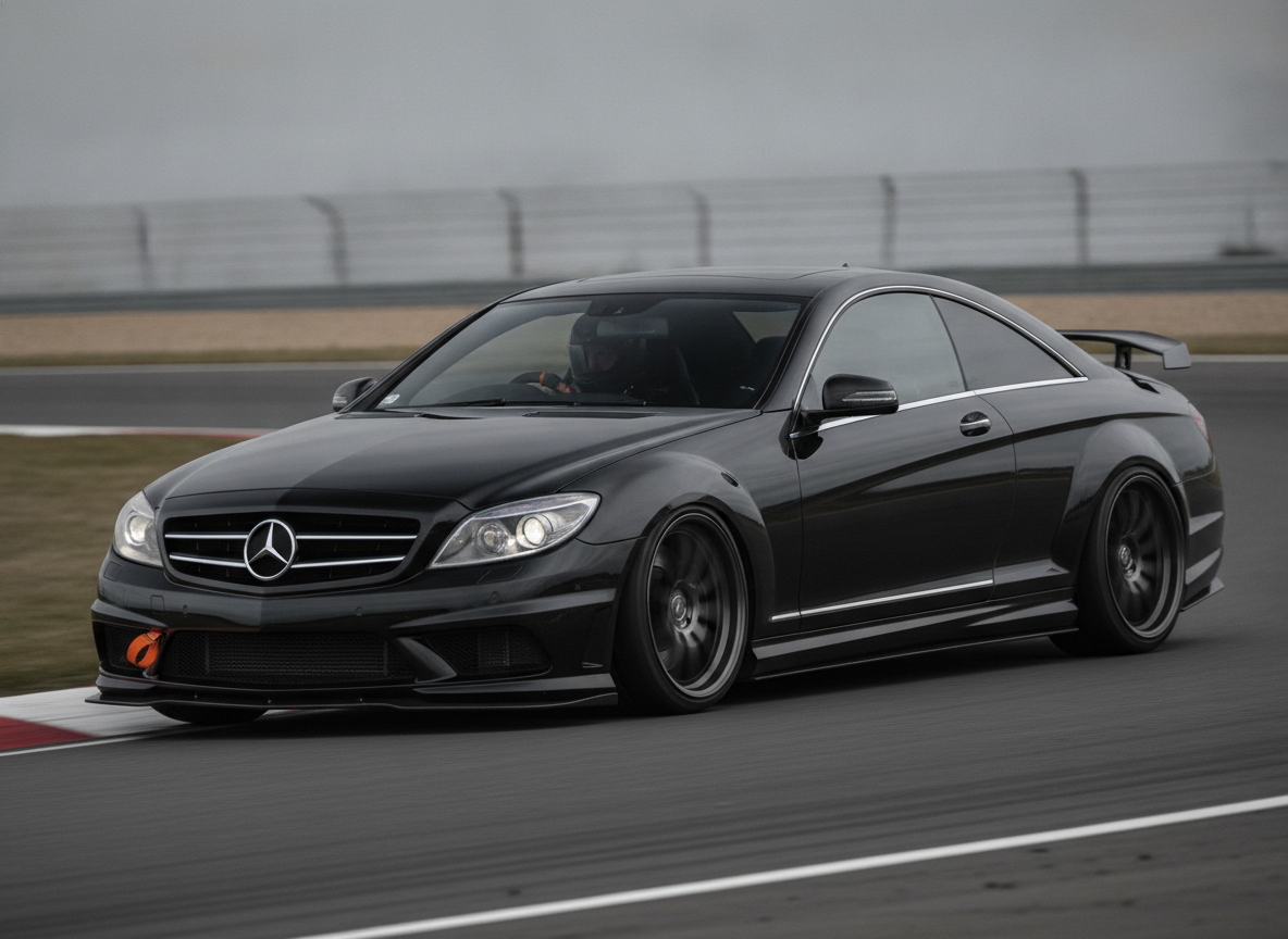 Mercedes CL-Class W216 coupe driving on a racing circuit