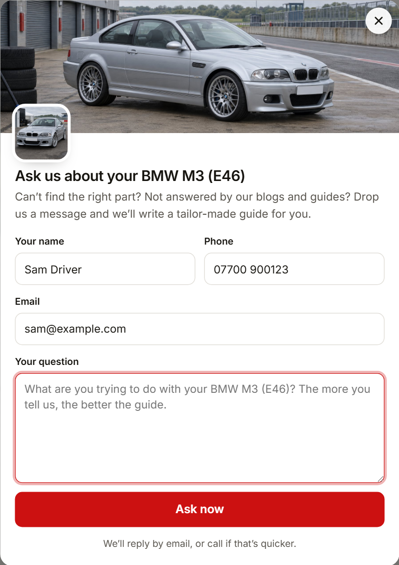 The Ask for help form from a car in the garage
