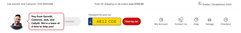 The yellow number plate box and Find my car button in the site header