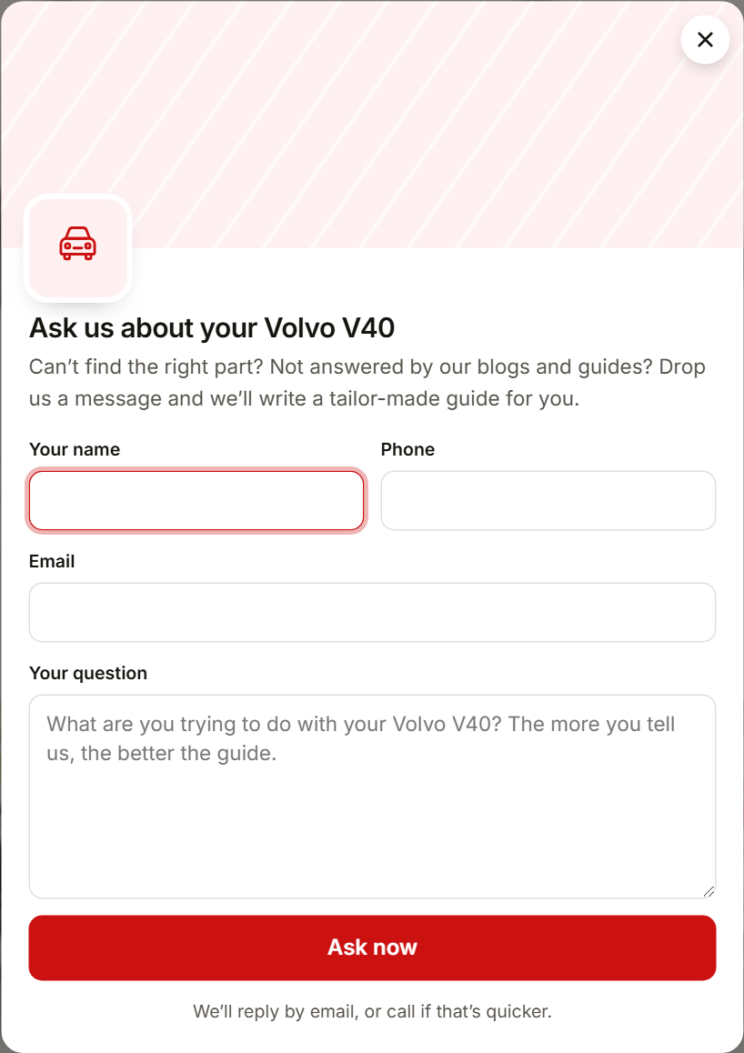 The Ask about this car question form