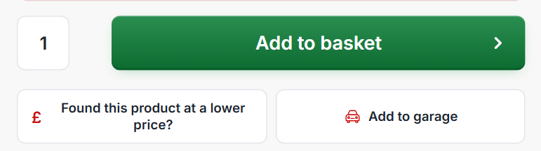 A product page with the fitment note under the price and the Add to garage button