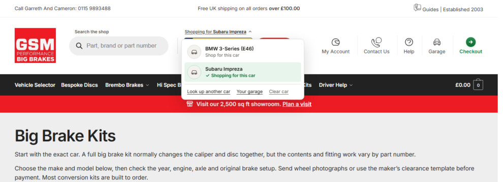 The Shopping for car switcher open in the header with two cars