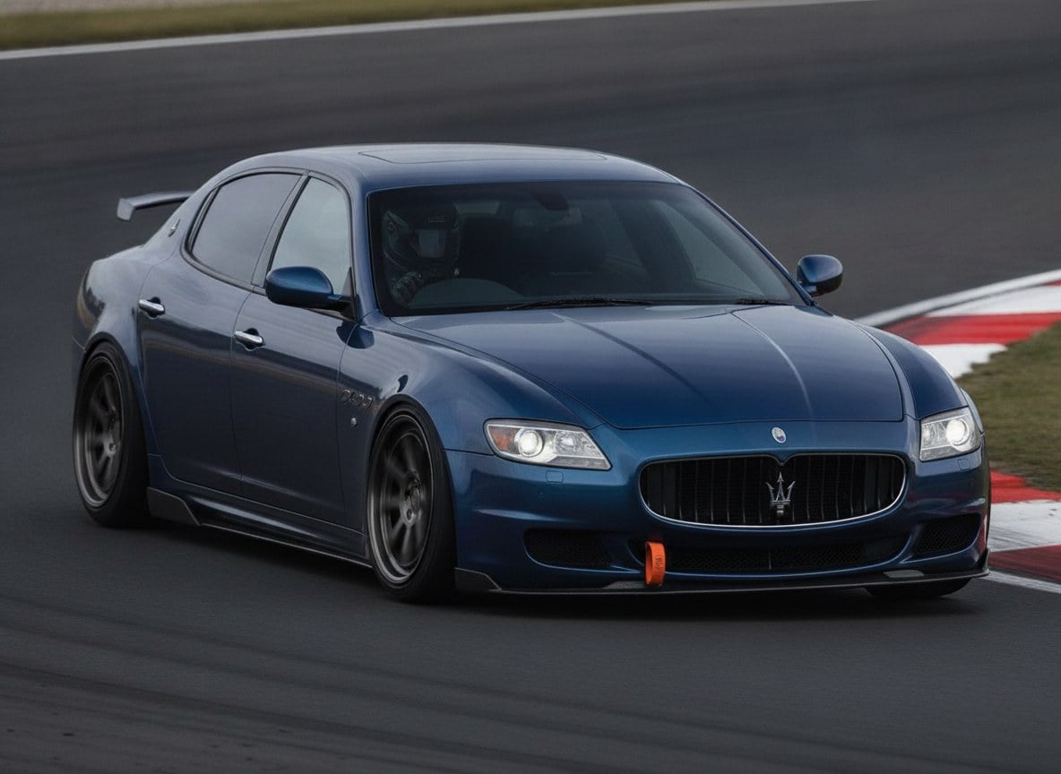 Modified Maserati Quattroporte on a UK race circuit during a track day